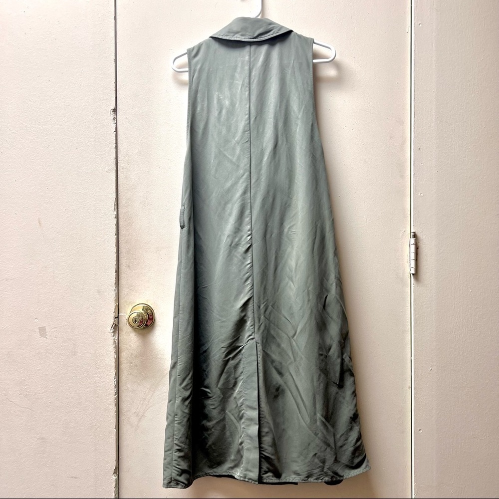 PINK STITCH longline Army green Double-breasted Sleeveless blazer womens size 2 - Picture 6 of 11